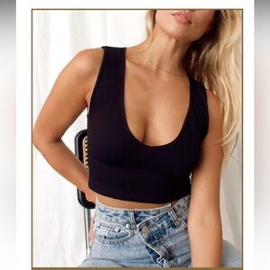 12 Tribe Black V-Neck Sleeveless Ribbed Crop Top